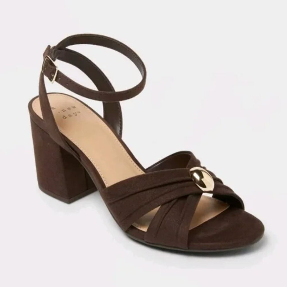 A New Day Women’s 6 Brown Bibi Strappy Peep Toe Heels NWOT